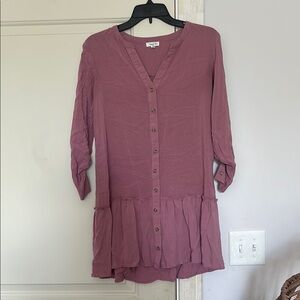 Eyeshadow Purple Pink Ruffled 3/4 Sleeve Mini Dress